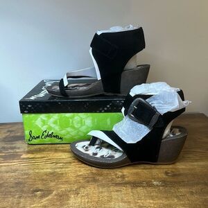 Sam Edelman Nikola Sandals 8 Black Suede Cut Out Wedge NEW